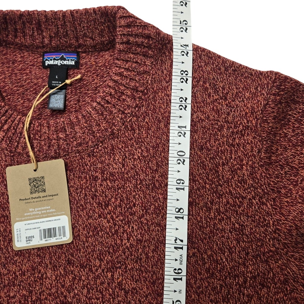 Patagonia Womens Large Recycled Wool-Blend Crewneck Sweater Dark Ruby Red Luxury - Picture 9 of 9